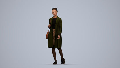 3D people model woman casual walking, scanned human for 3ds Max rendering, top-down view render