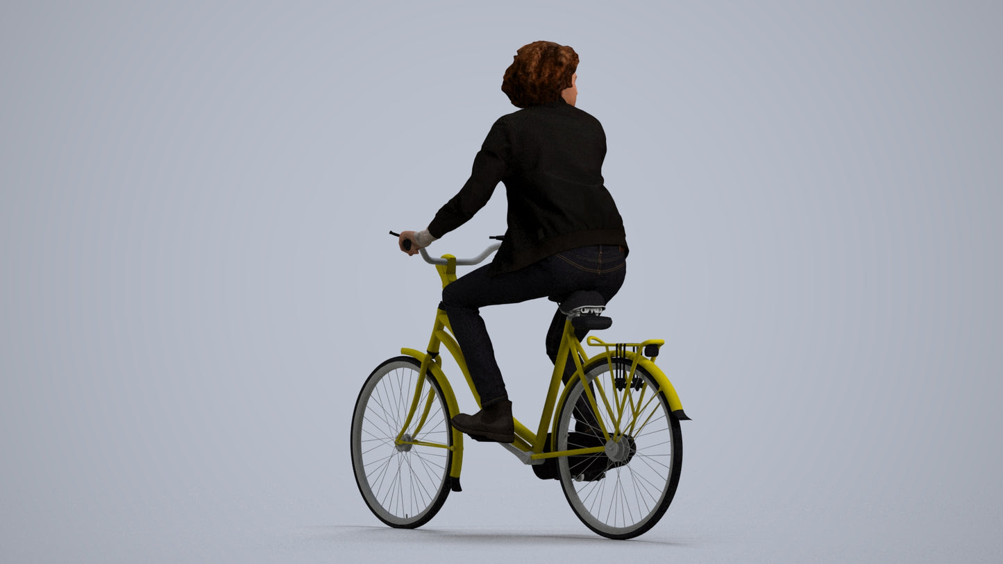 scanned 3D man casual cycling, photogrammetry people for Enscape and V-Ray, front view render