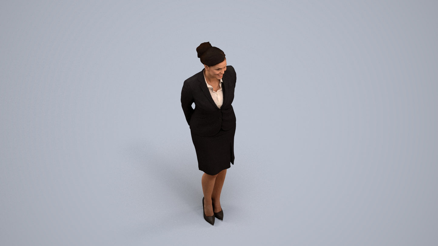 realistic 3D woman hospitality, scanned archviz people for Blender and 3ds Max, back view render