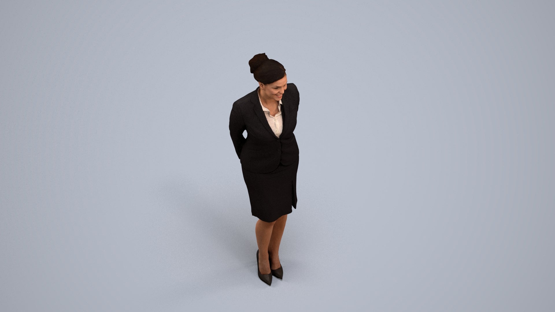 realistic 3D woman hospitality, scanned archviz people for Blender and 3ds Max, back view render