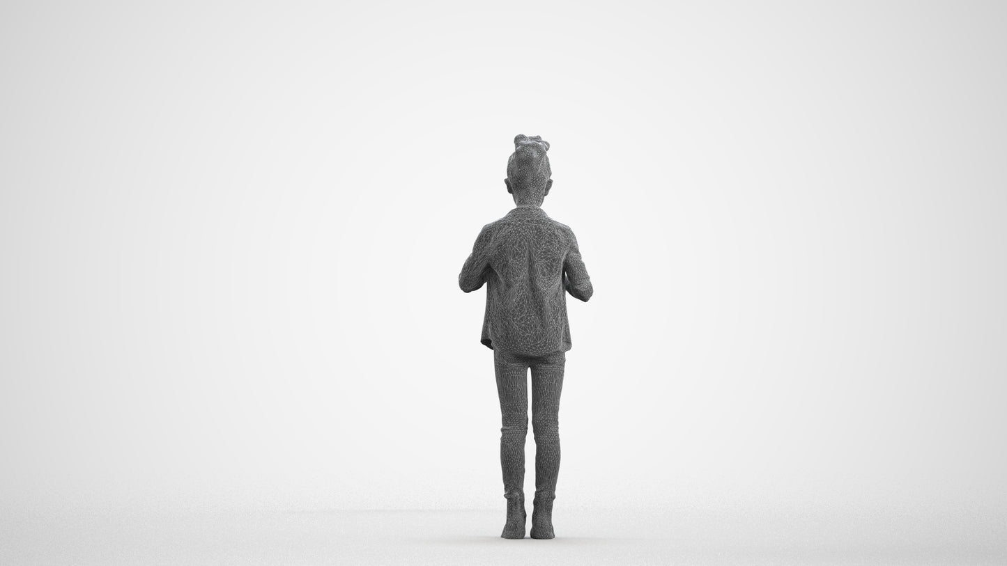 photogrammetry 3D girl casual kids, realistic human model archviz FBX, wireframe front view