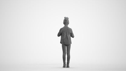 photogrammetry 3D girl casual kids, realistic human model archviz FBX, wireframe front view