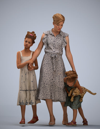 3D human model girl casual kids, photogrammetry scanned person for archviz