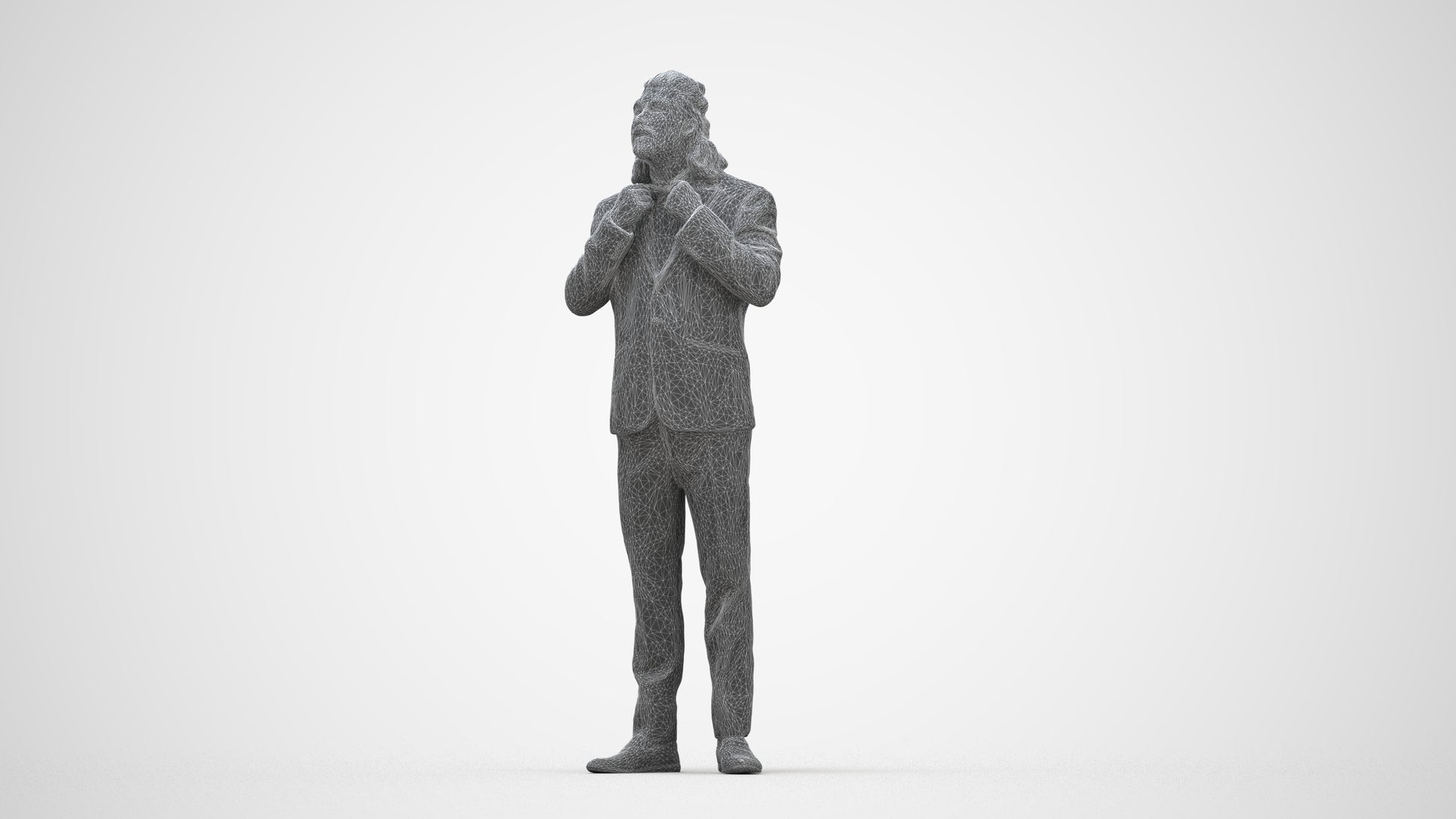 3D human model man formal cycling, photogrammetry scanned person for archviz, wireframe back view