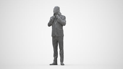 3D human model man formal cycling, photogrammetry scanned person for archviz, wireframe back view