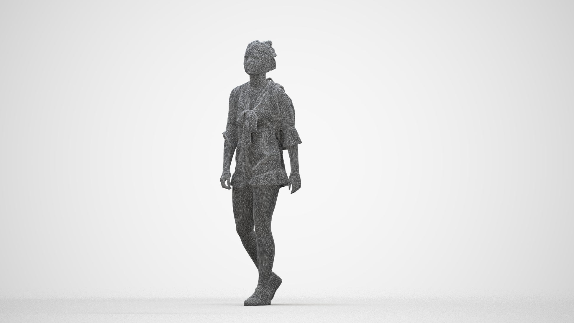 realistic 3D people girl casual kids, render-ready for V-Ray and Corona, FBX OBJ, wireframe back view