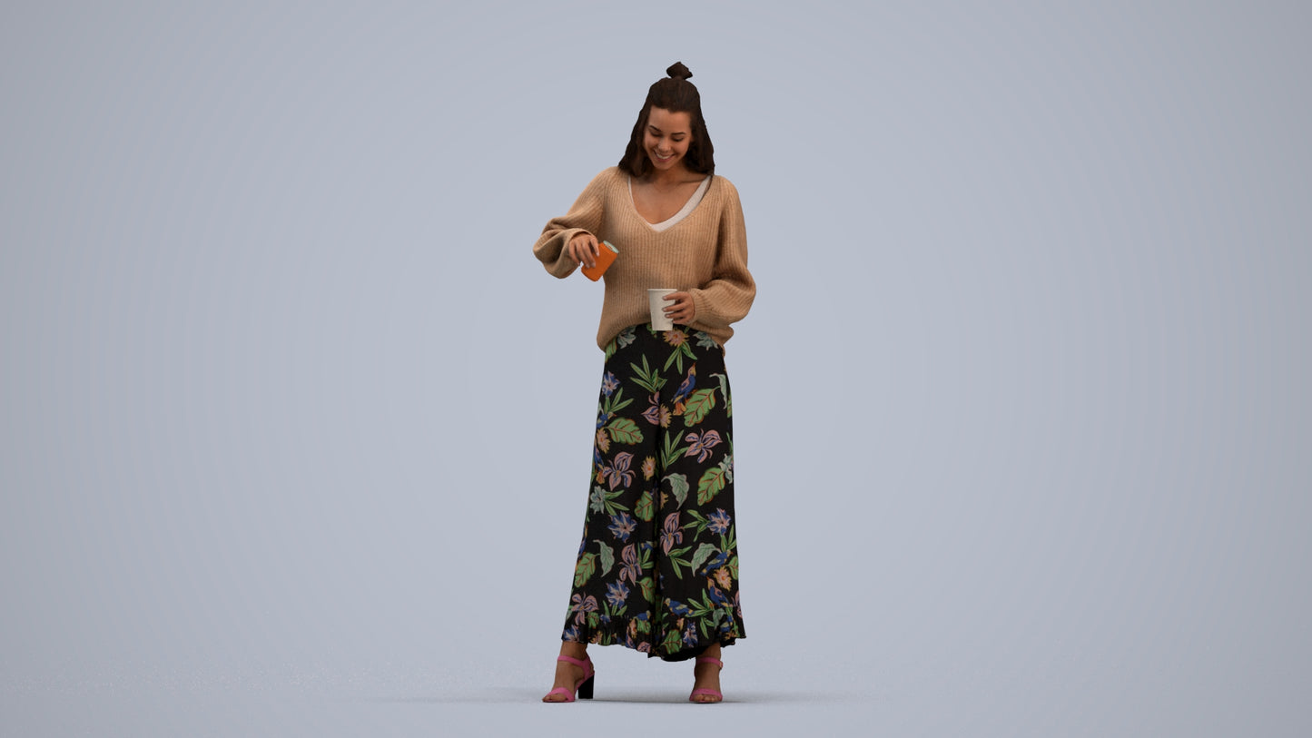 3D people model woman casual standing, scanned human for 3ds Max rendering, standing pose render