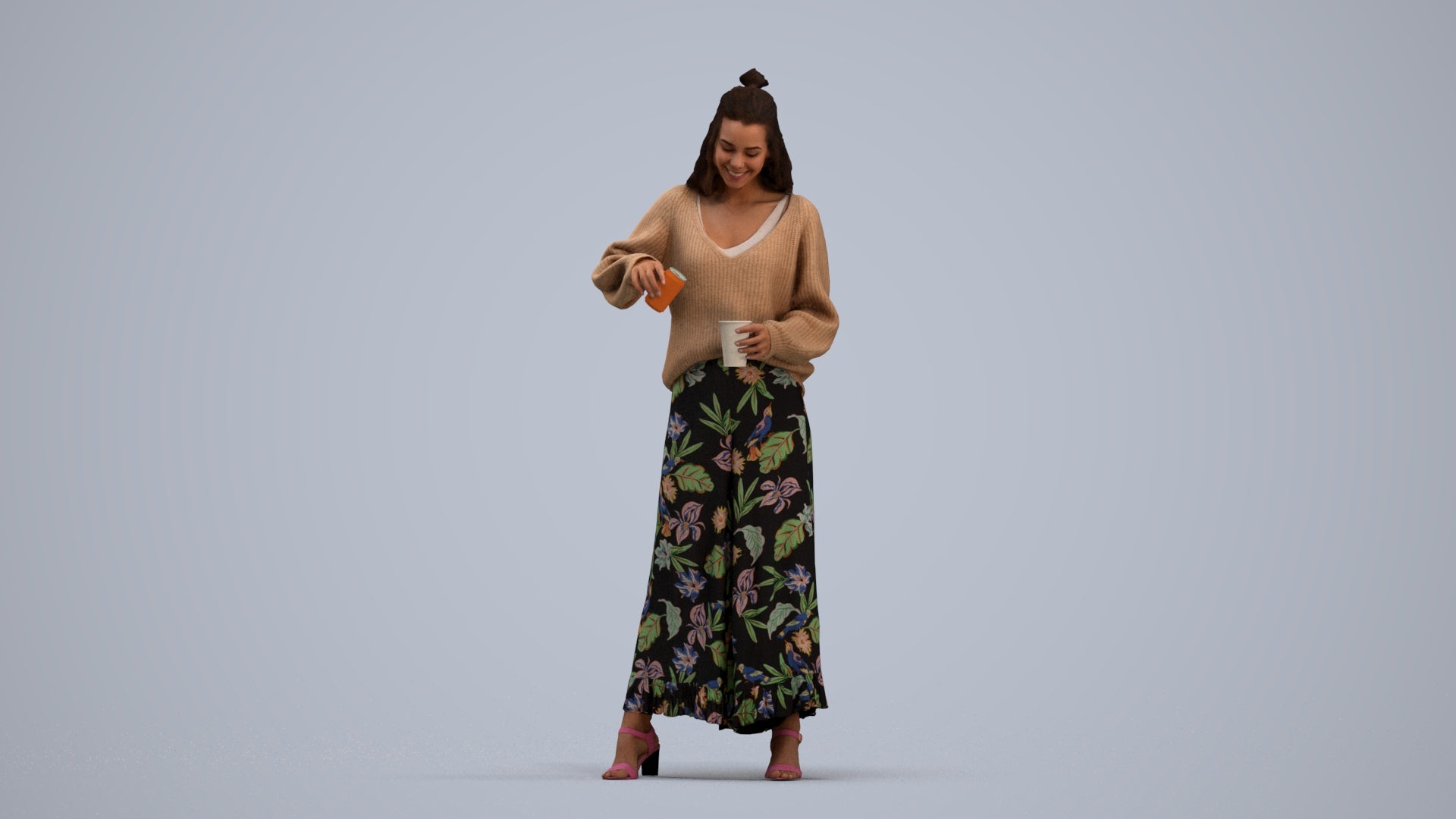 3D people model woman casual standing, scanned human for 3ds Max rendering, standing pose render