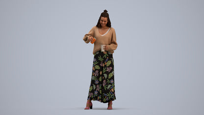3D people model woman casual standing, scanned human for 3ds Max rendering, standing pose render