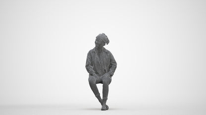 photogrammetry 3D woman casual sitting, realistic human model archviz FBX, three-quarter front view render