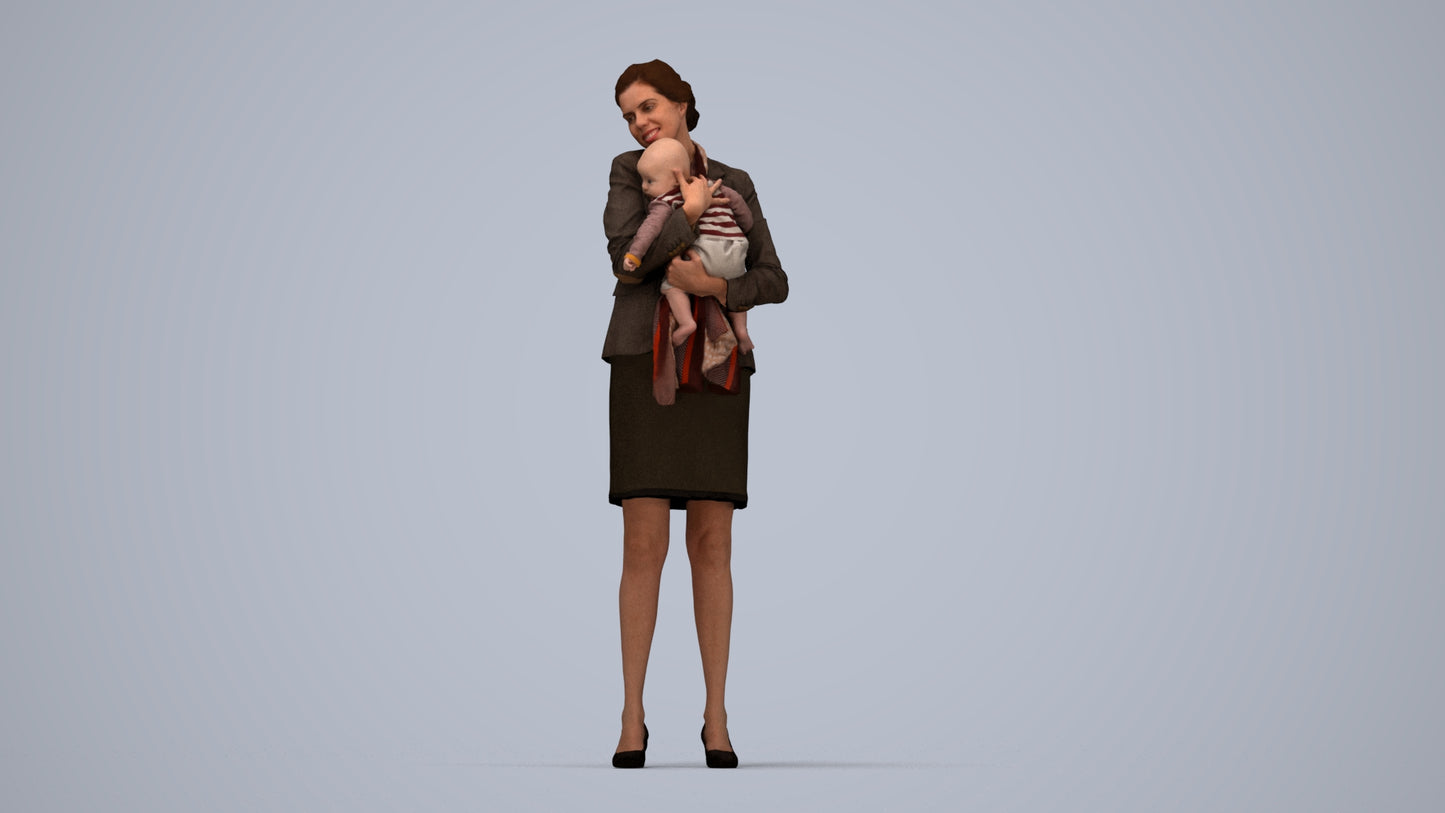 scanned 3D girl business kids, photogrammetry people for Enscape and V-Ray, top-down view render