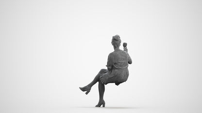 3D people model woman casual sitting, scanned human for 3ds Max rendering, wireframe front view