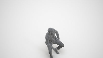 realistic 3D man formal sitting, scanned archviz people for Blender and 3ds Max, wireframe three-quarter view