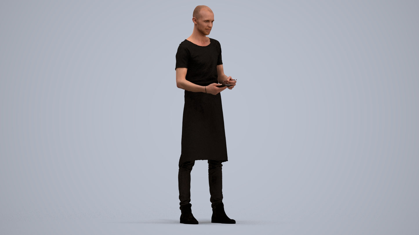 3D human model man hospitality, photogrammetry scanned person for archviz, standing pose render
