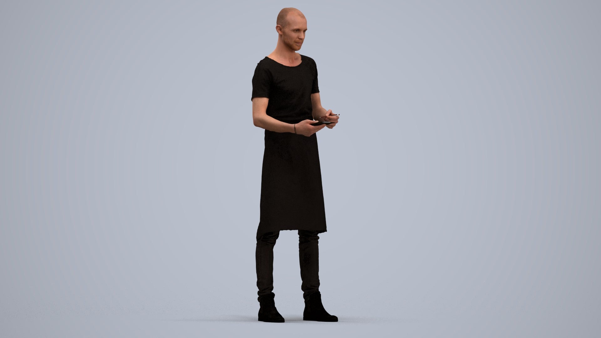 3D human model man hospitality, photogrammetry scanned person for archviz, standing pose render