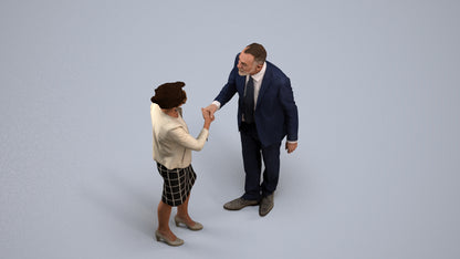 3D human model senior woman business, photogrammetry scanned person for archviz, back view render
