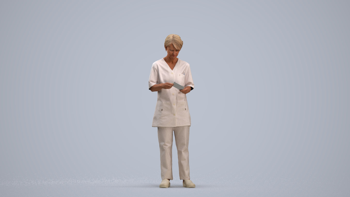 3D people model senior woman medical, scanned human for 3ds Max rendering, standing pose render