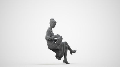 realistic 3D woman casual sitting, scanned archviz people for Blender and 3ds Max, wireframe side view