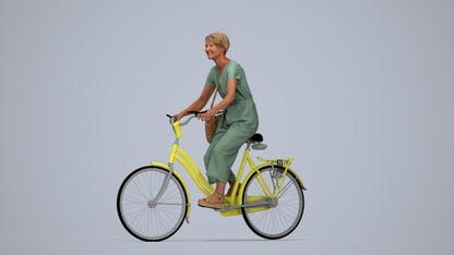 3D scanned senior woman cycling casual, photorealistic archviz people for Enscape and SketchUp, top-down view render