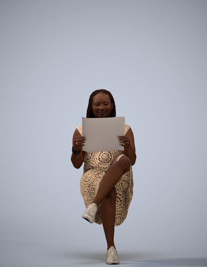 realistic 3D human woman casual sitting, archviz people FBX OBJ for Blender