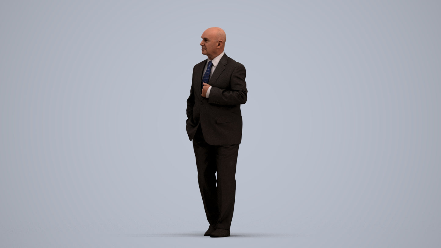 scanned 3D senior man business, photogrammetry people for Enscape and V-Ray, standing pose render