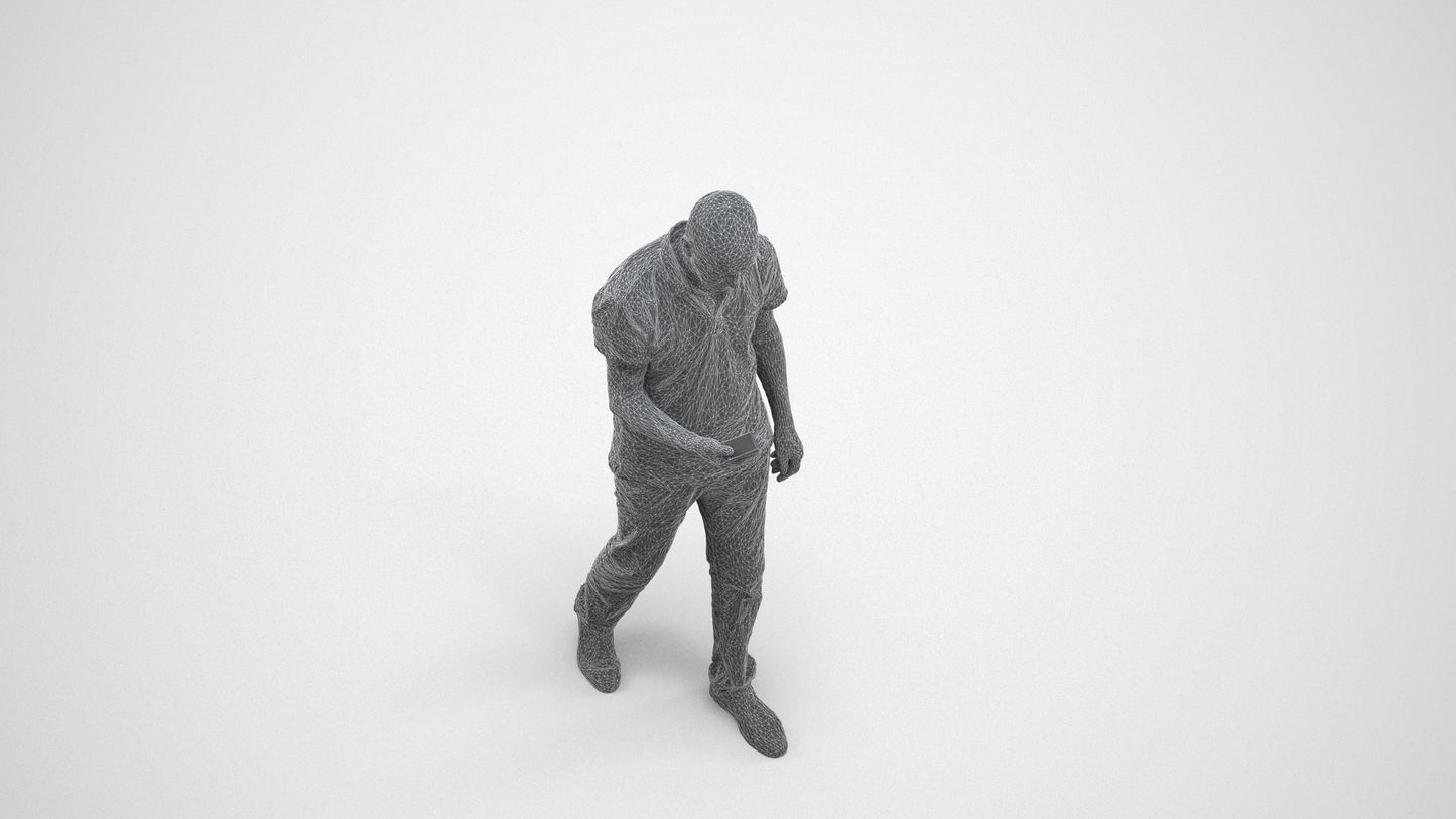 realistic 3D people senior man casual walking, render-ready for V-Ray and Corona, FBX OBJ, wireframe three-quarter view
