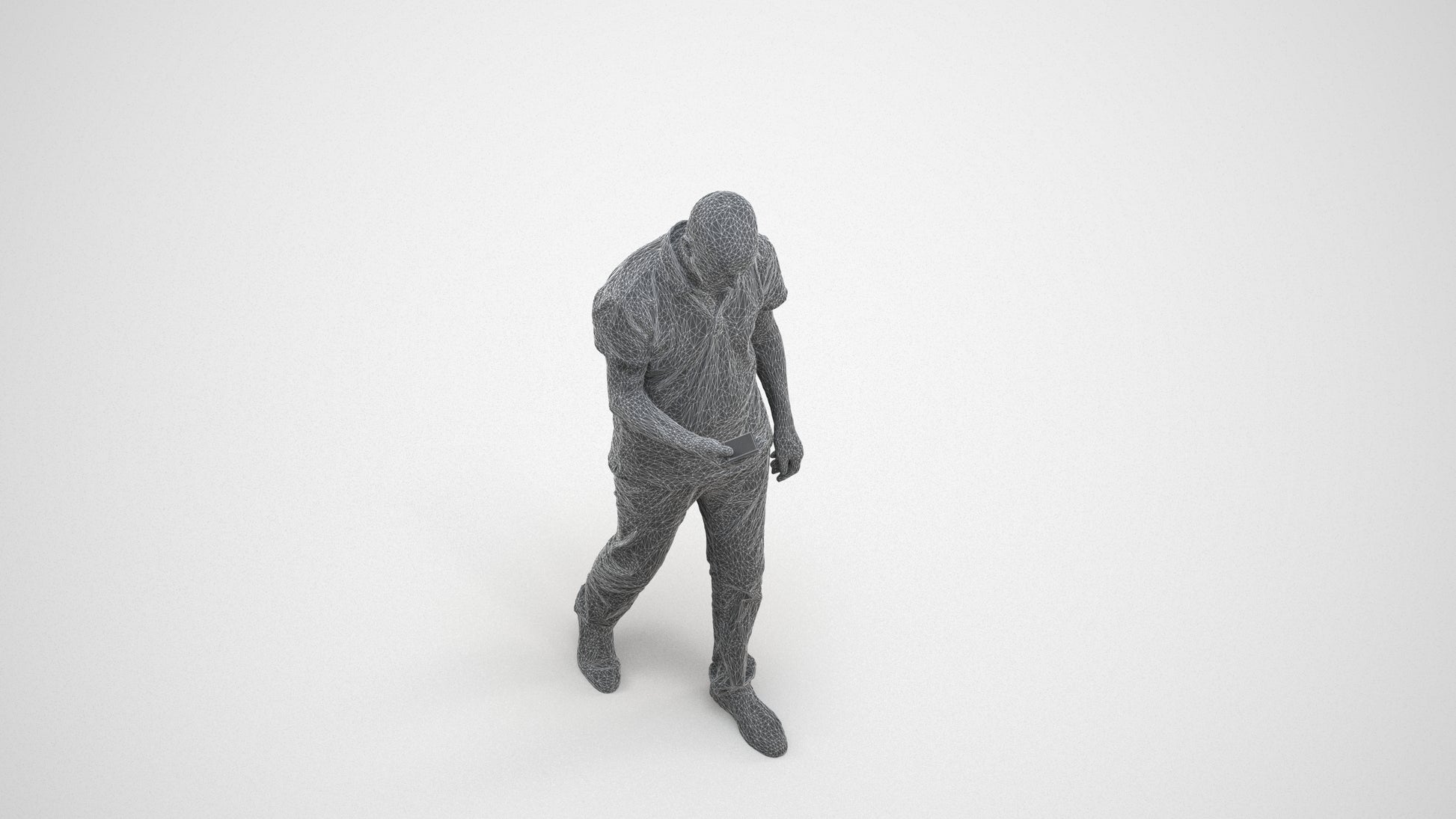 realistic 3D people senior man casual walking, render-ready for V-Ray and Corona, FBX OBJ, wireframe three-quarter view