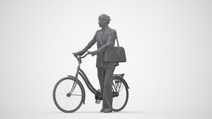 realistic 3D people senior woman business cycling, render-ready for V-Ray and Corona, FBX OBJ, wireframe back view