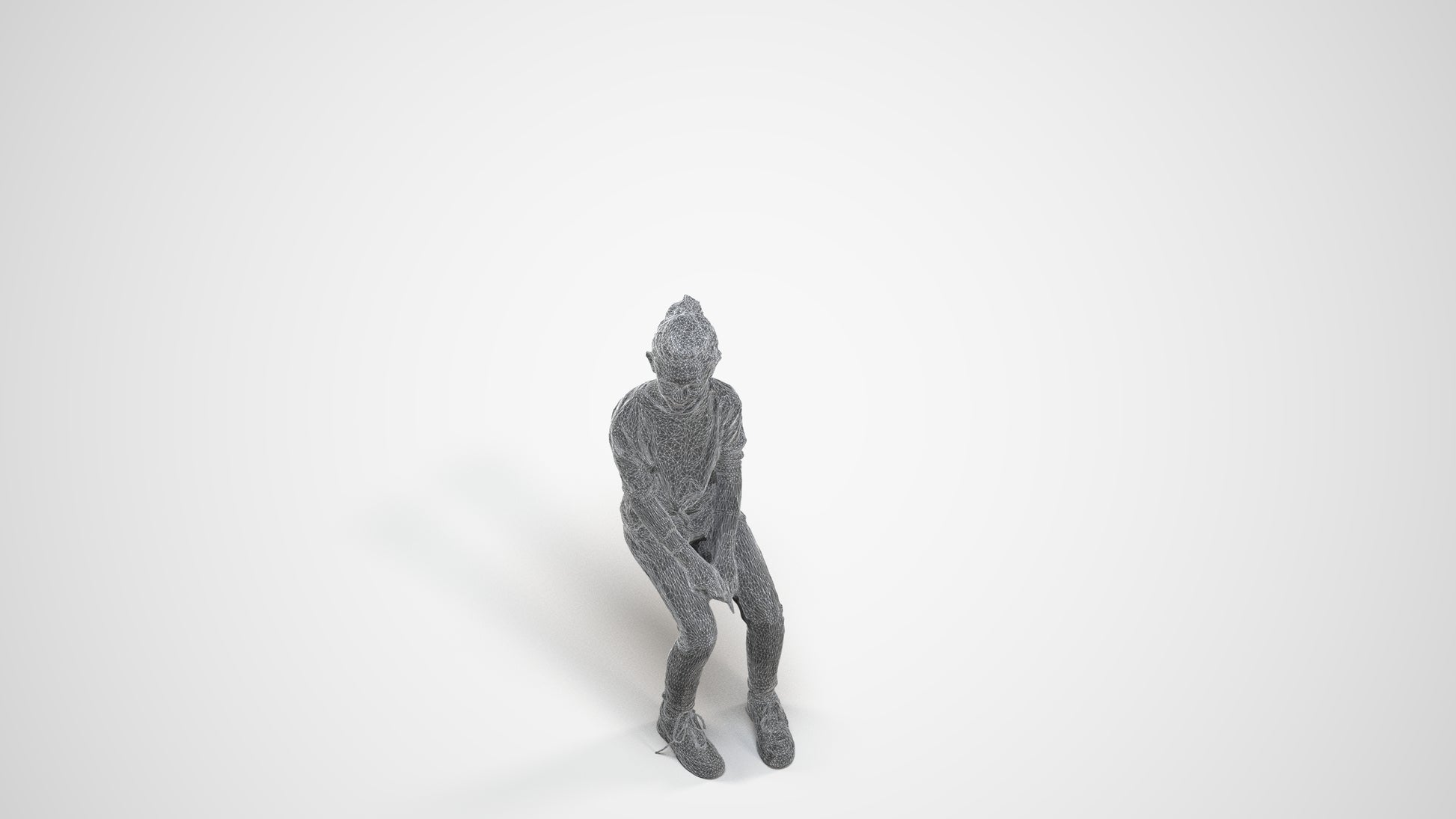 3D human model girl casual kids, photogrammetry scanned person for archviz, wireframe three-quarter view
