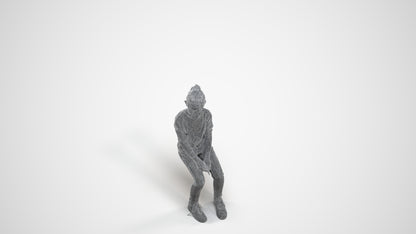 3D human model girl casual kids, photogrammetry scanned person for archviz, wireframe three-quarter view