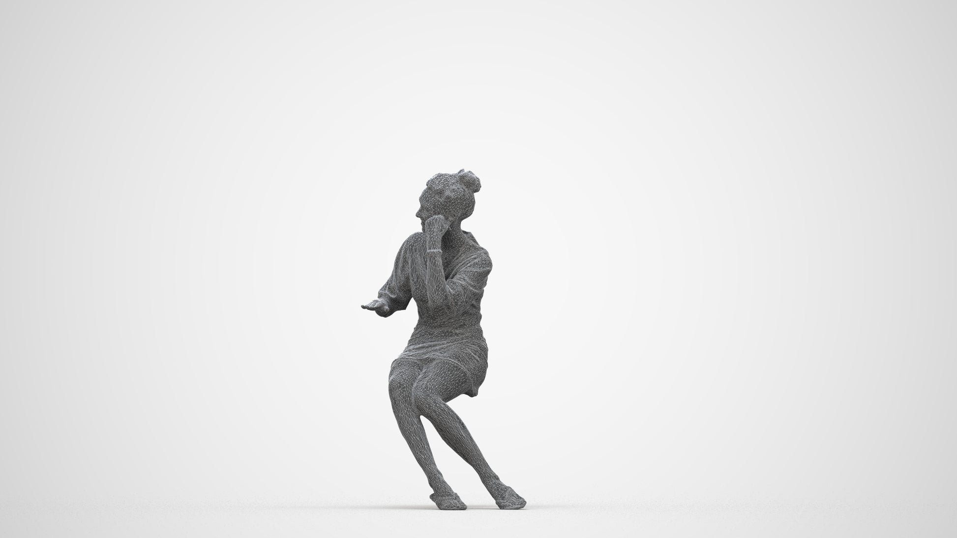 realistic 3D human woman casual sitting, archviz people FBX OBJ for Blender, wireframe back view