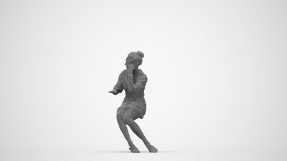 realistic 3D human woman casual sitting, archviz people FBX OBJ for Blender, wireframe back view