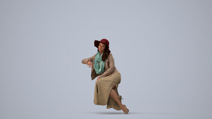 realistic 3D human woman casual sitting, archviz people FBX OBJ for Blender, three-quarter view render
