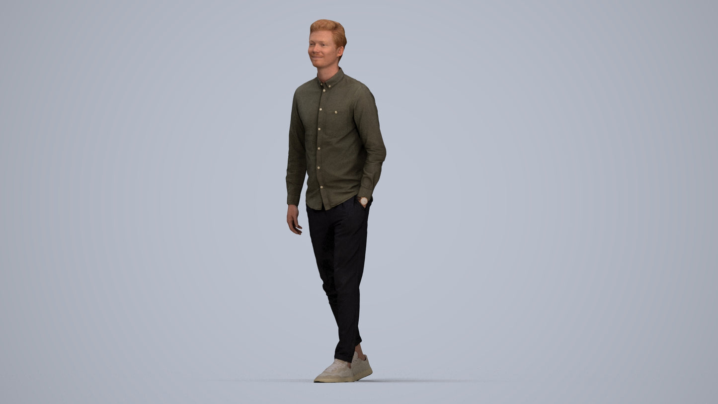 realistic 3D human man casual walking, archviz people FBX OBJ for Blender, top-down view render