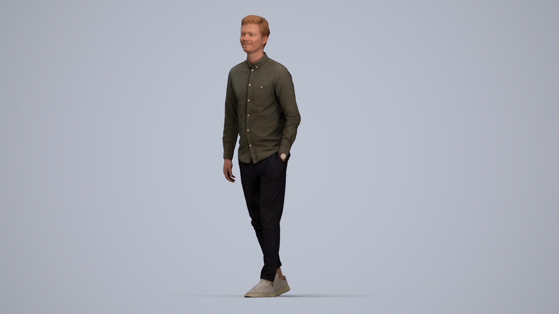 realistic 3D human man casual walking, archviz people FBX OBJ for Blender, top-down view render