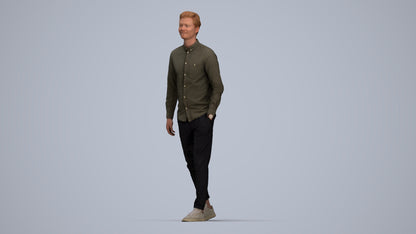 realistic 3D human man casual walking, archviz people FBX OBJ for Blender, top-down view render