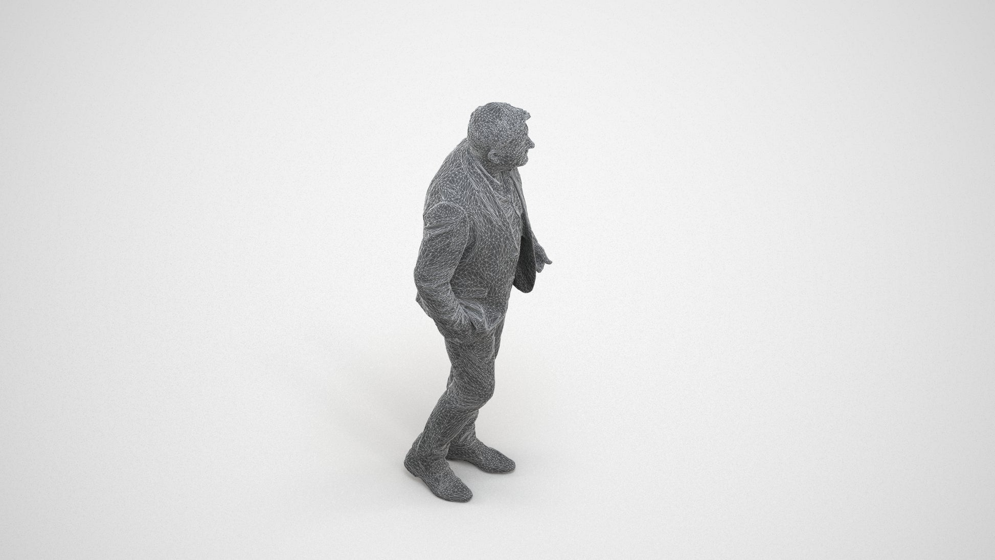 scanned 3D man business walking, photogrammetry people for Enscape and V-Ray, wireframe three-quarter view