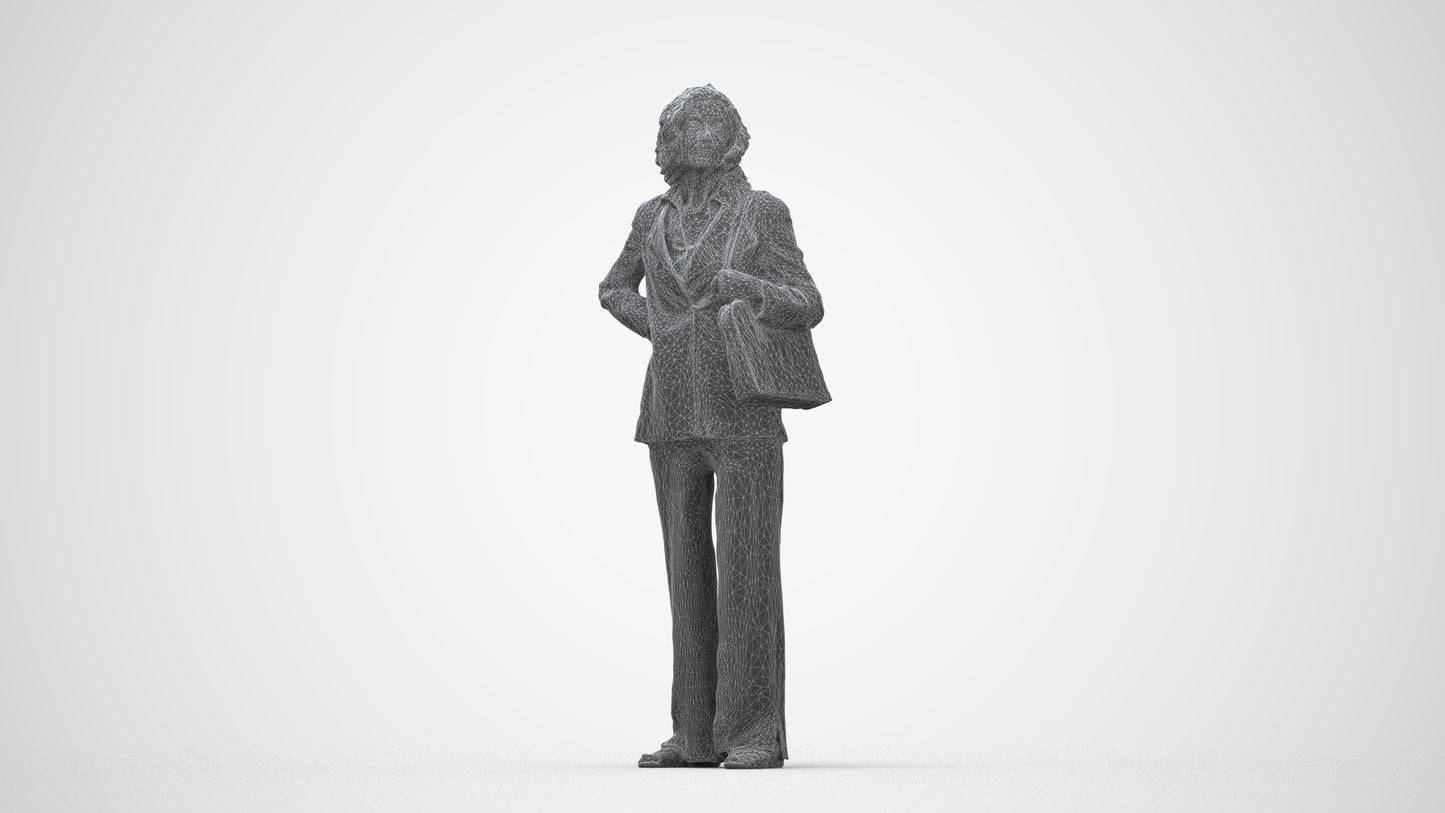 scanned 3D senior woman business, photogrammetry people for Enscape and V-Ray, wireframe back view
