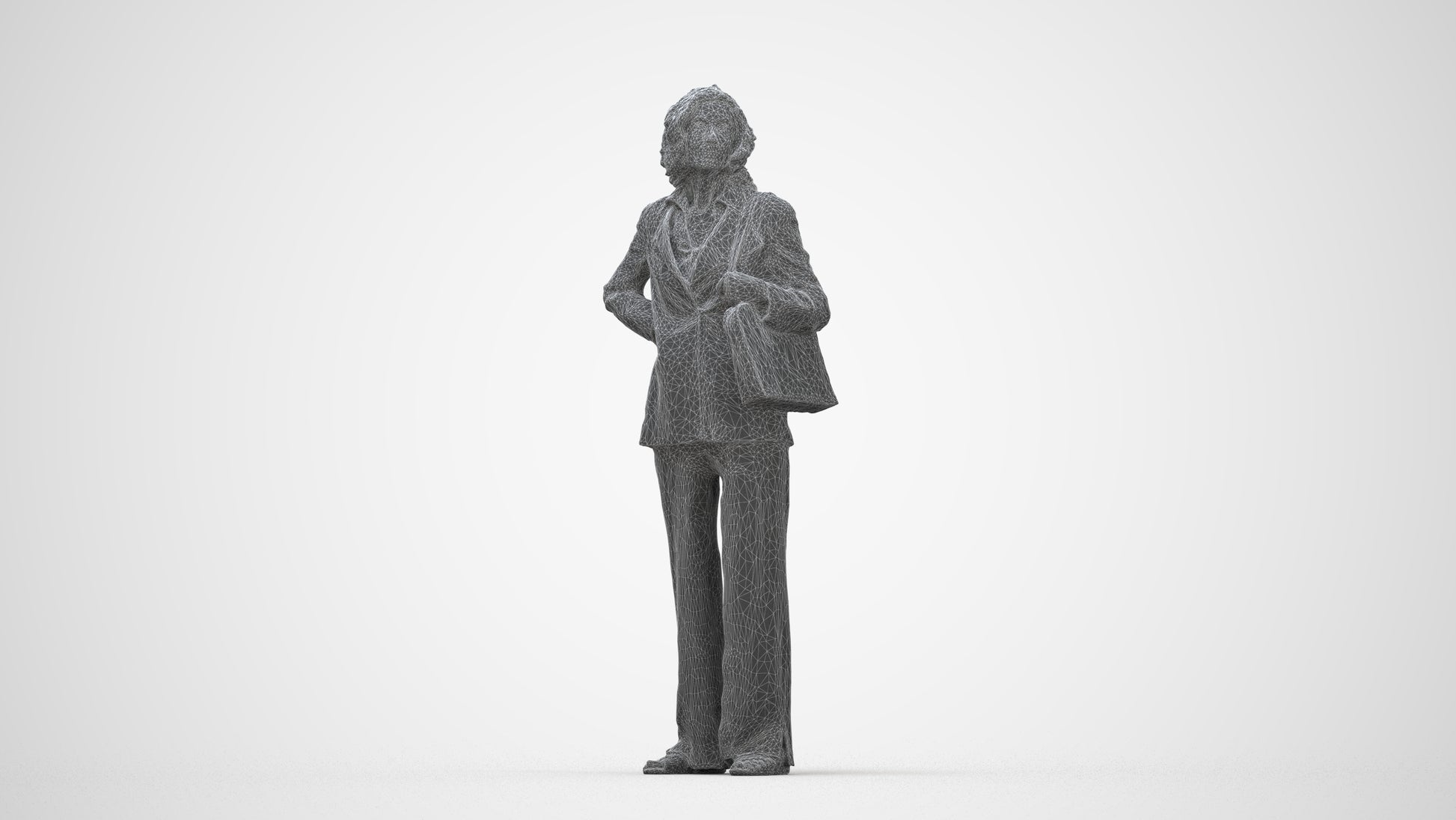 scanned 3D senior woman business, photogrammetry people for Enscape and V-Ray, wireframe back view
