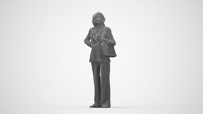 scanned 3D senior woman business, photogrammetry people for Enscape and V-Ray, wireframe back view