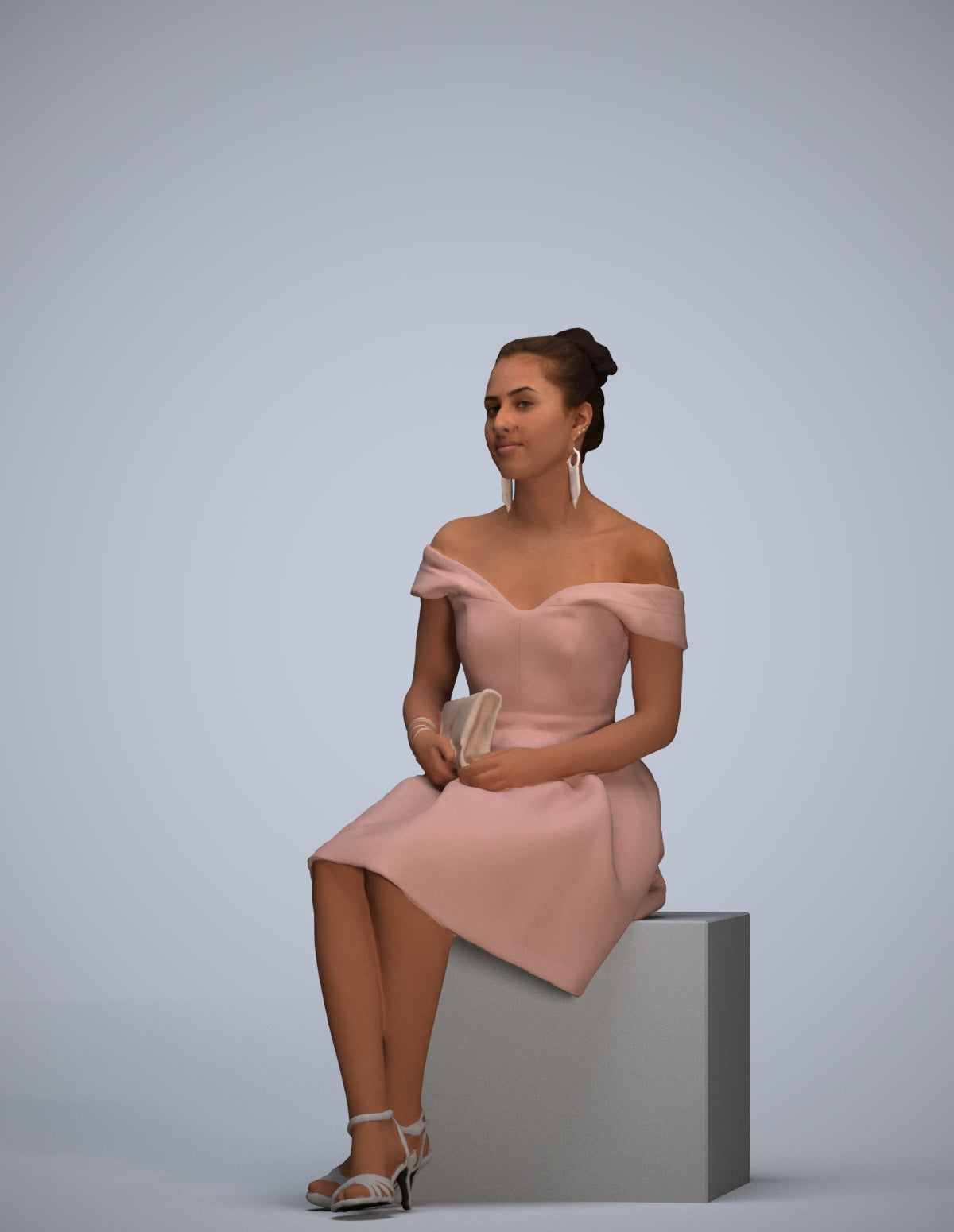 3D human model woman formal, photogrammetry scanned person for archviz