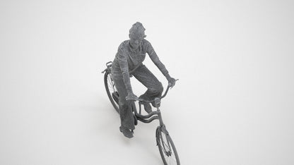3D scanned woman cycling casual, photorealistic archviz people for Enscape and SketchUp, wireframe three-quarter view