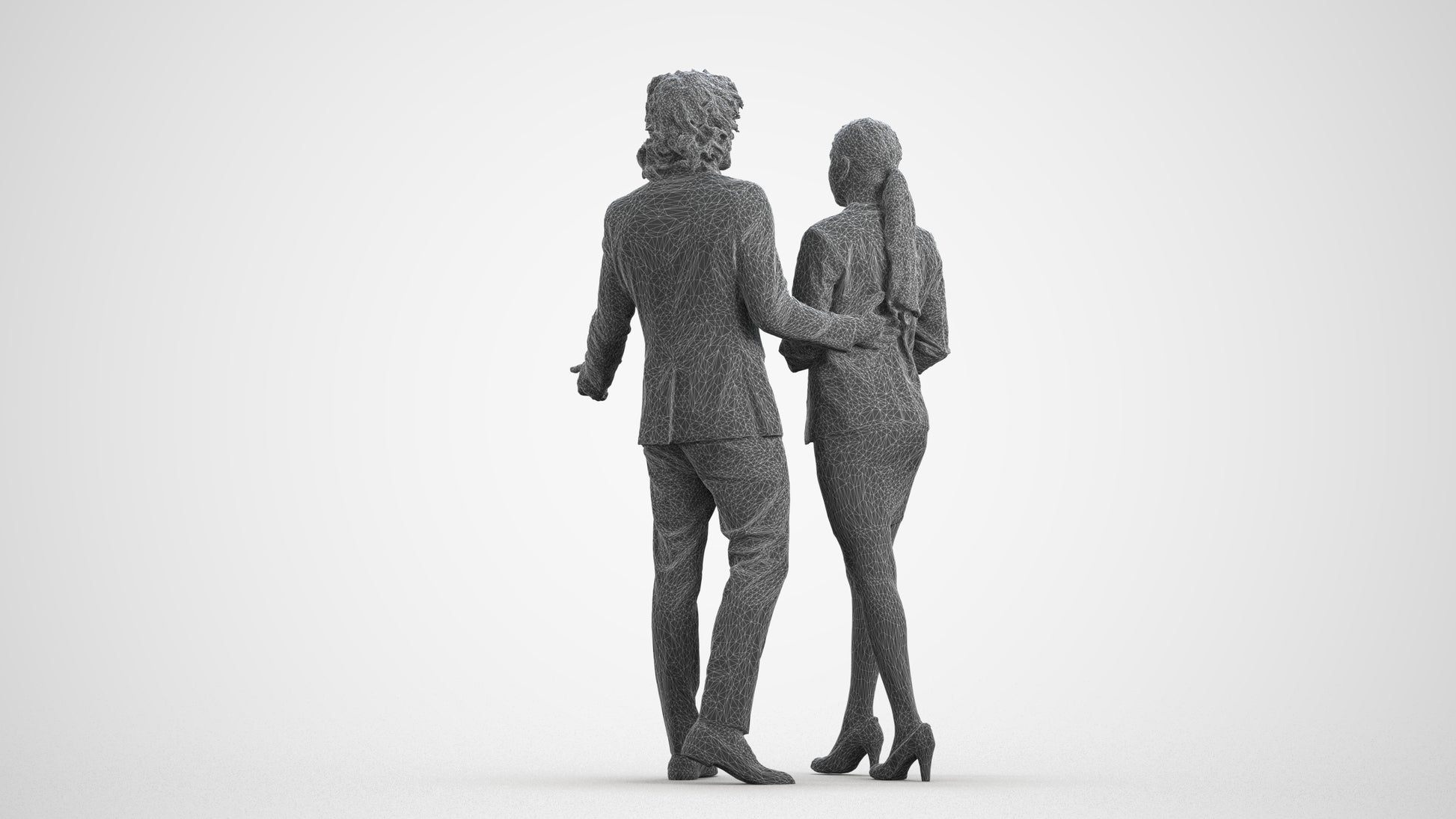 3D human model woman business, photogrammetry scanned person for archviz, wireframe front view