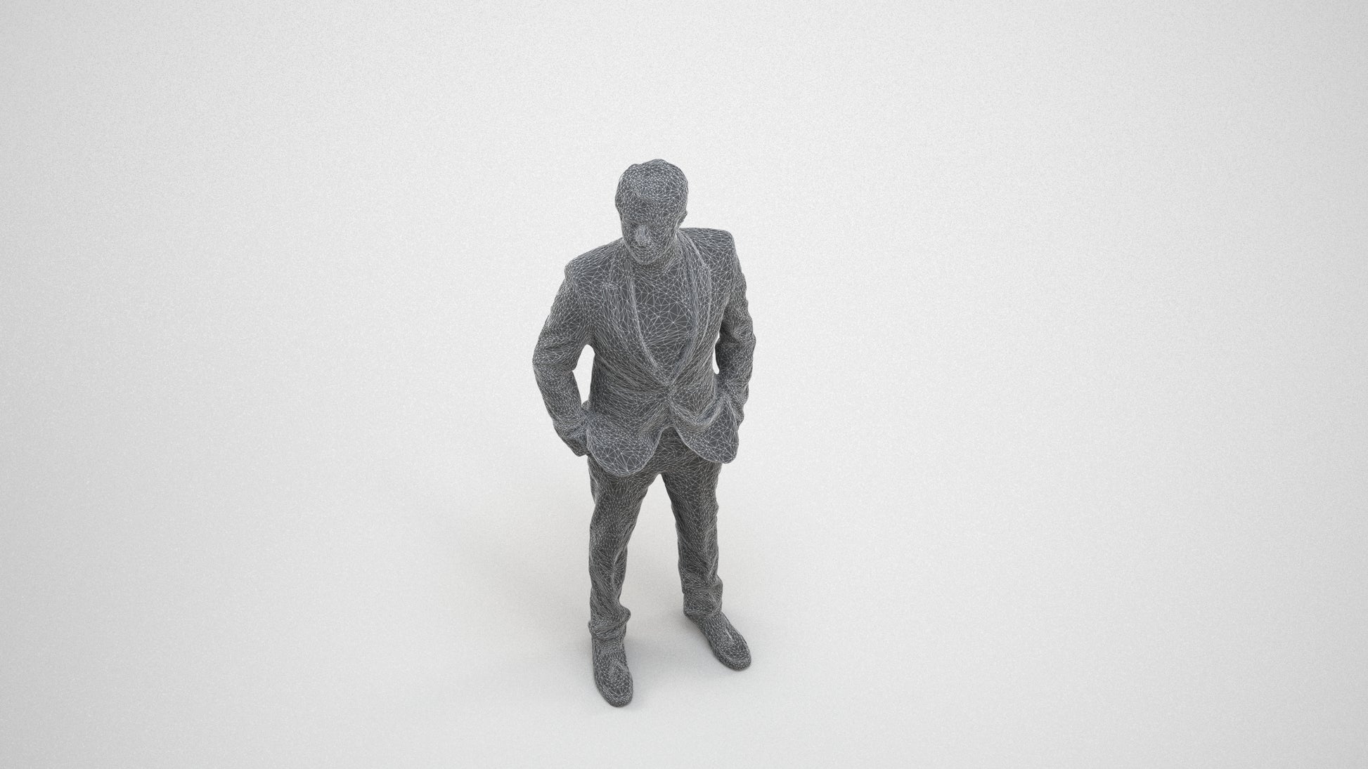 photogrammetry 3D man formal formalaffairs, realistic human model archviz FBX, wireframe three-quarter view