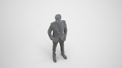 photogrammetry 3D man formal formalaffairs, realistic human model archviz FBX, wireframe three-quarter view