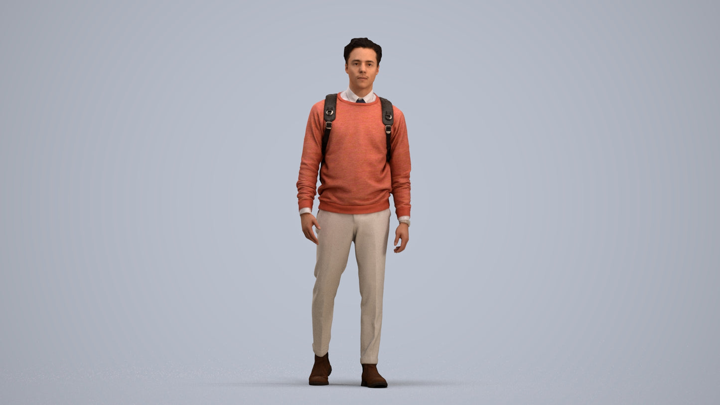 realistic 3D human man casual walking, archviz people FBX OBJ for Blender, standing pose render