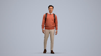 realistic 3D human man casual walking, archviz people FBX OBJ for Blender, standing pose render