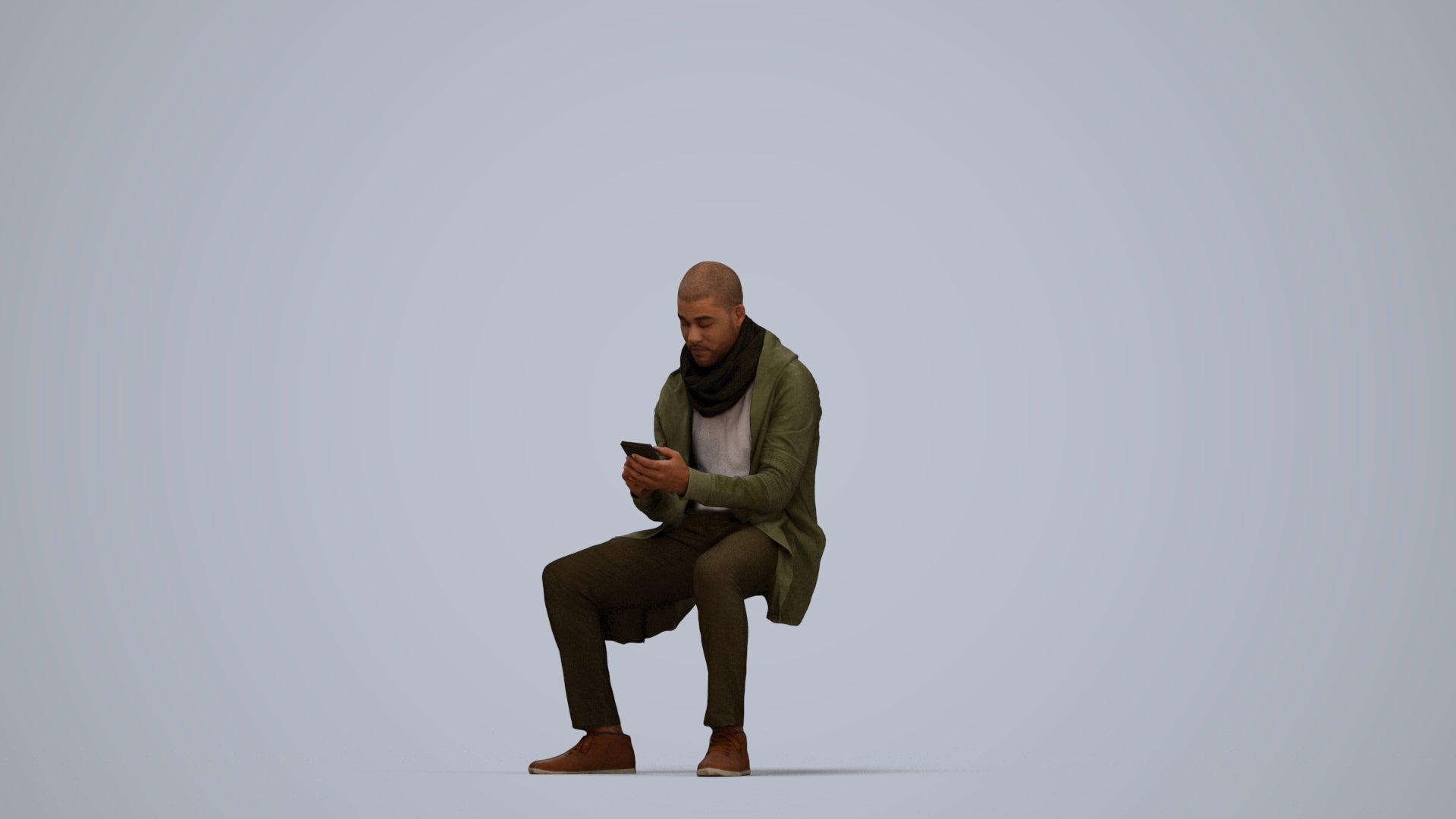 realistic 3D man casual sitting, scanned archviz people for Blender and 3ds Max, top-down view render