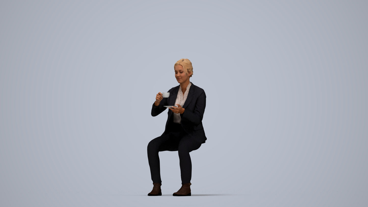 scanned 3D woman business, photogrammetry people for Enscape and V-Ray, top-down view render