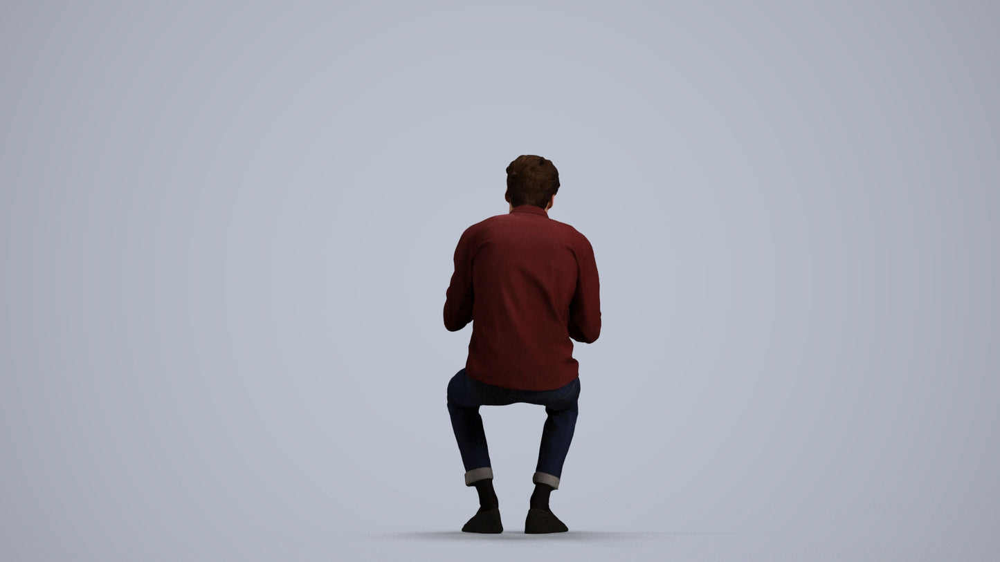 scanned 3D man casual sitting, photogrammetry people for Enscape and V-Ray, front view render